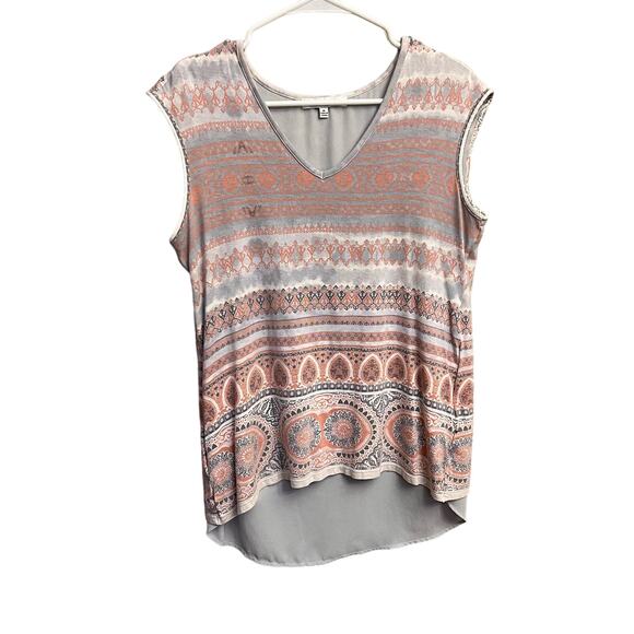 Rose + Olive Gray Pink Sleeveless Boho Split Drape Back Tank Size Medium V-Neck - Picture 1 of 10